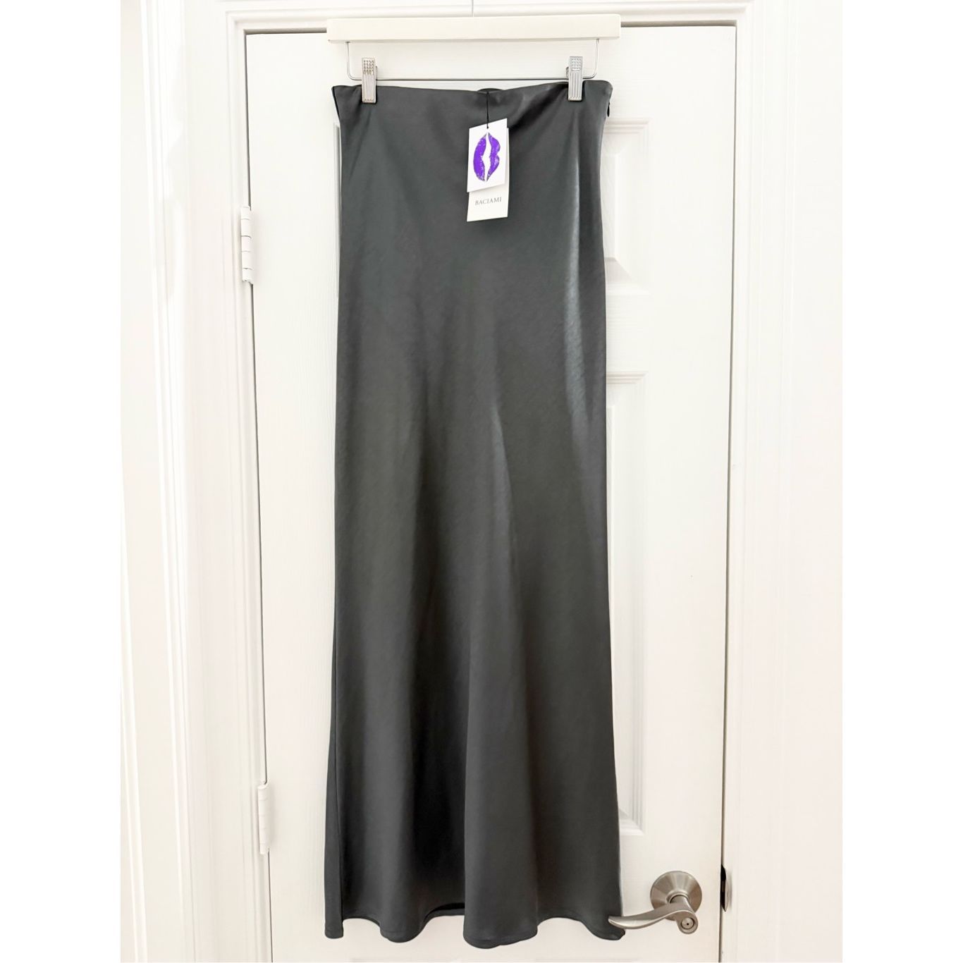 All:Row Womens Charcoal Satin Baciami The Valerie Skirt Size Medium Nwt